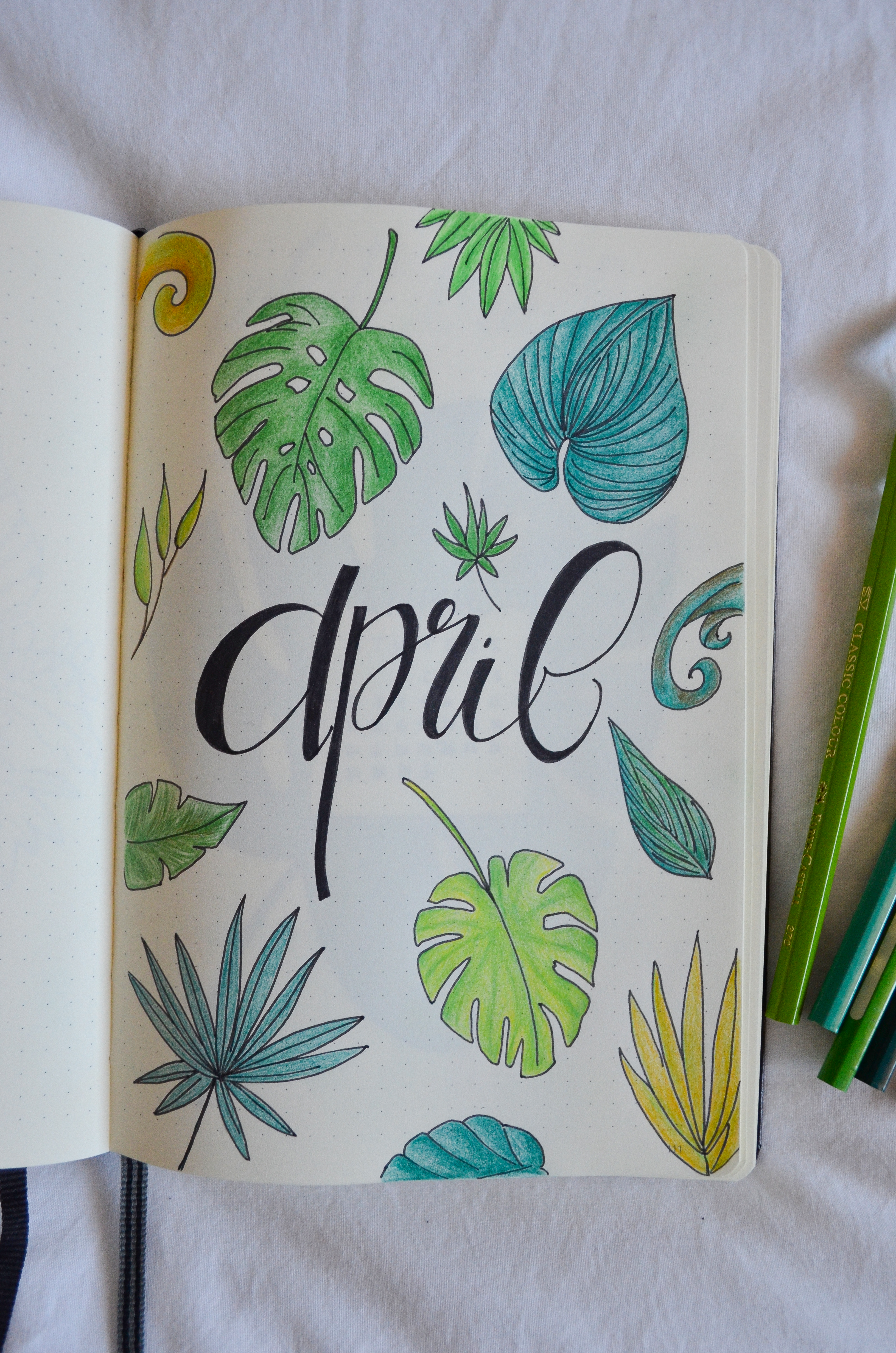 Tropical leaves bullet journal April bujo Lily's Colours